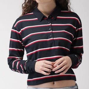 Striped polo cropped long sleeve